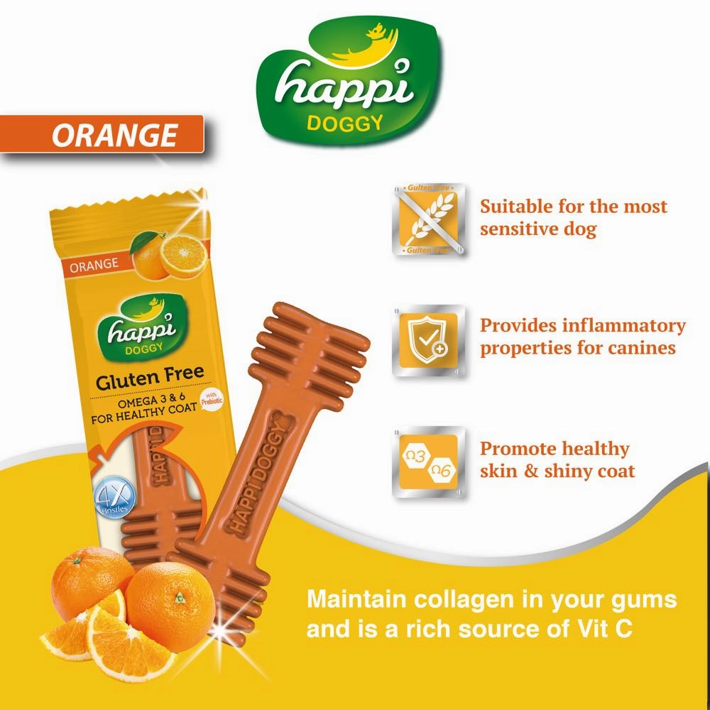 10 FOR $12: Happi Skippi (Doggy) Zest Orange 4 Inch Dental Dog Chew 25g