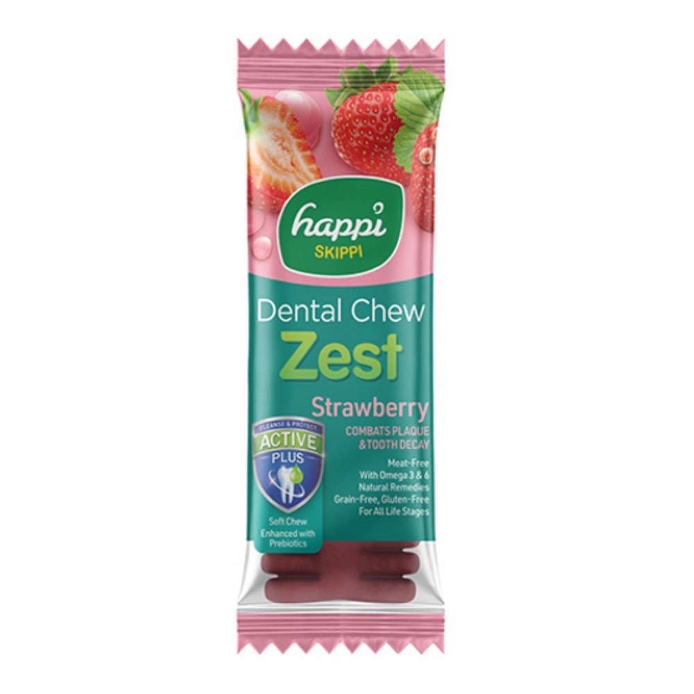 10 FOR $12: Happi Skippi (Doggy) Zest Strawberry 4 Inch Dental Dog Chew 25g no pull dog harness nylon dog leash dog walking set dog vest harness pet lead