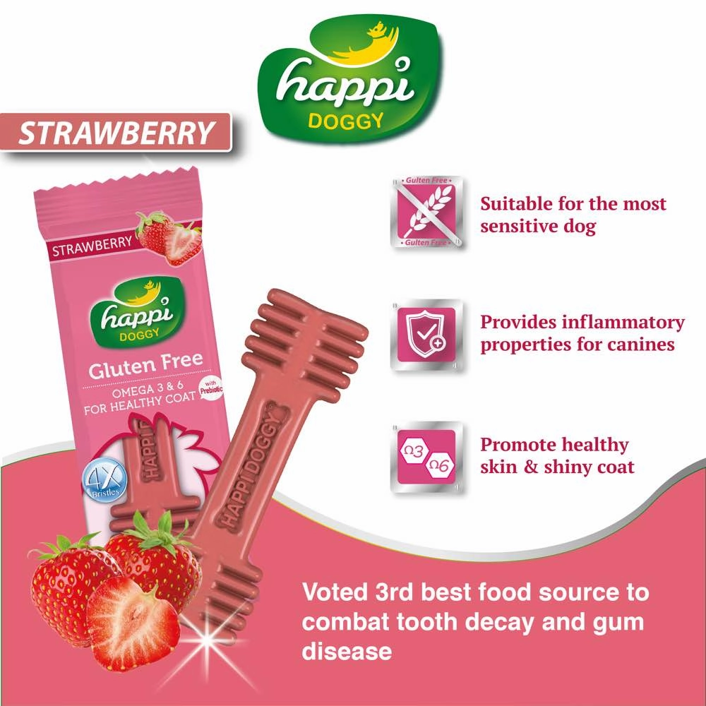 10 FOR $12: Happi Skippi (Doggy) Zest Strawberry 4 Inch Dental Dog Chew 25g