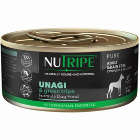 10% OFF (Exp 3Mar25): Nutripe Pure Unagi & Green Tripe Canned Dog Food 95g dog supplies dog food toys accessories dog bed