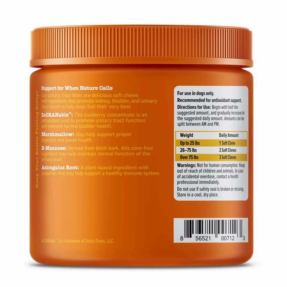 10% OFF (Exp Jun 2025): Zesty Paws Urinary Tract Bites Chicken Flavor Dog Supplement Chews 90ct