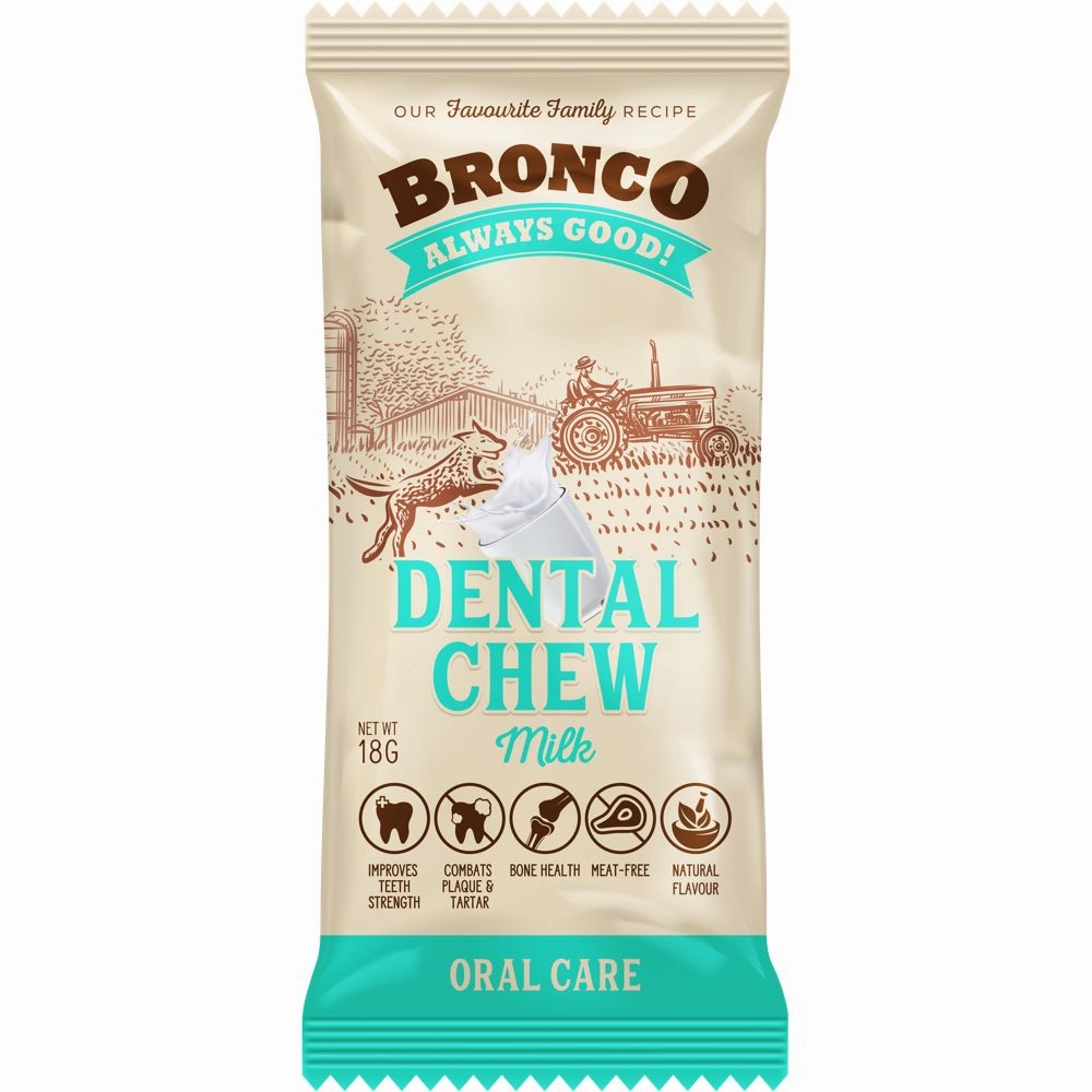 12 FOR $10: Bronco Dental Chew Milk Dog Treat 18g no pull dog harness nylon dog leash dog walking set dog vest harness pet lead