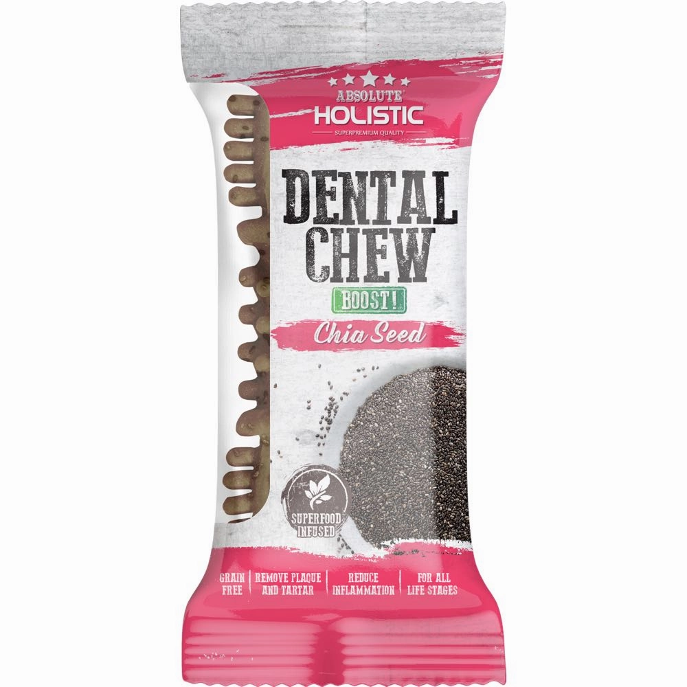 12 FOR $12: Absolute Holistic Boost Chia Seed Grain-Free Dental Dog Chew 25g no pull dog harness nylon dog leash dog walking set dog vest harness pet lead
