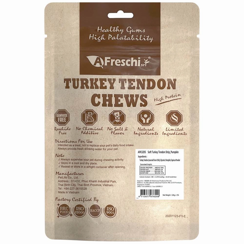 15% OFF: AFreschi Soft Turkey Tendon Strip (Pumpkin) Dog Treats 120g