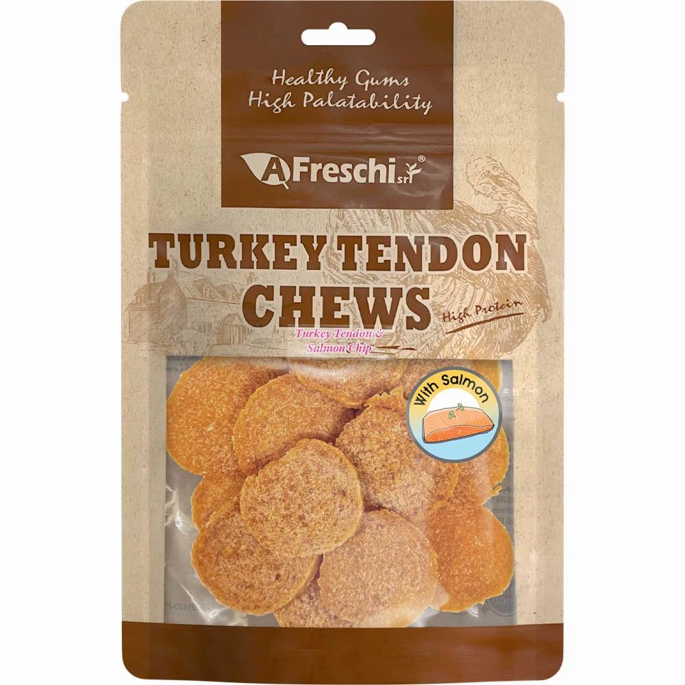 15% OFF: AFreschi Turkey Tendon & Salmon Chip Dog Treats 120g dog supplies dog food toys accessories dog bed