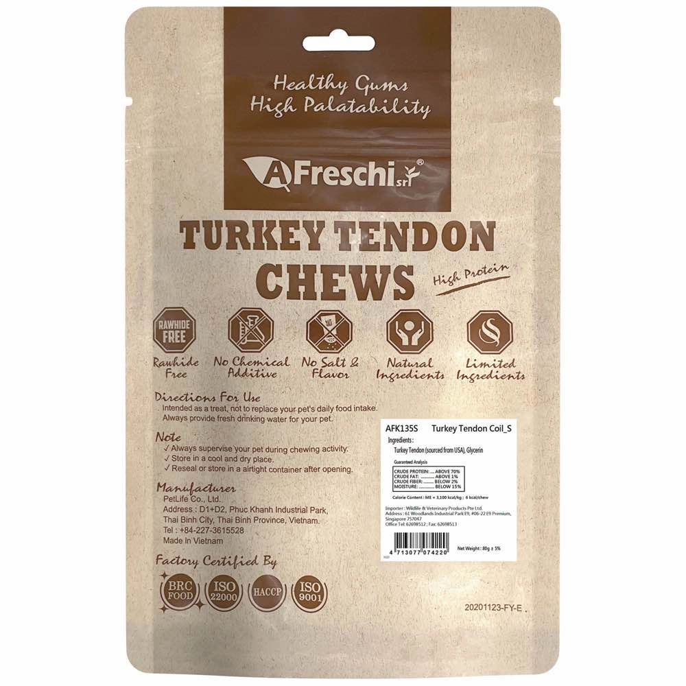 15% OFF: AFreschi Turkey Tendon Coil Grain-Free Dog Chews (Small) 80g