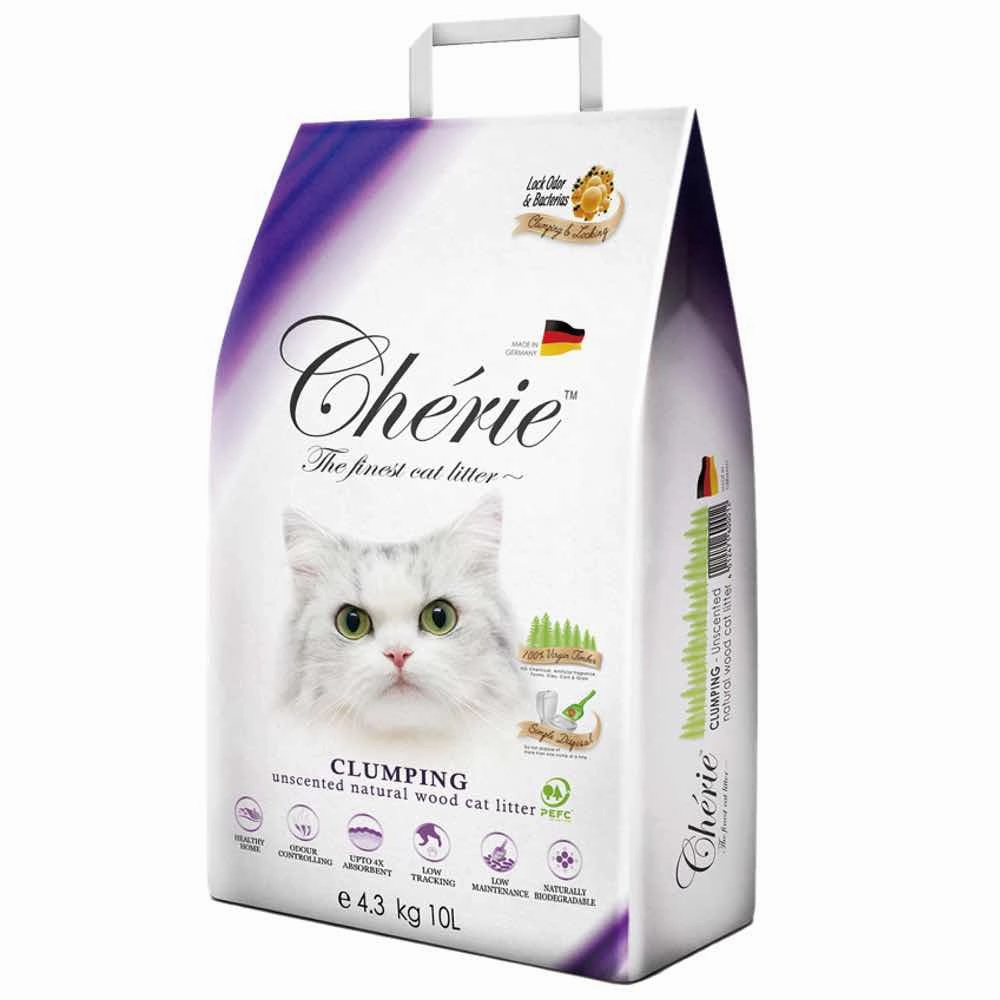 15% OFF: Cherie Unscented Clumping ODOUR CONTROL Natural Wood Cat Litter 10L kitten supplies kitten toys kitten food kitten litter box kitten bed
