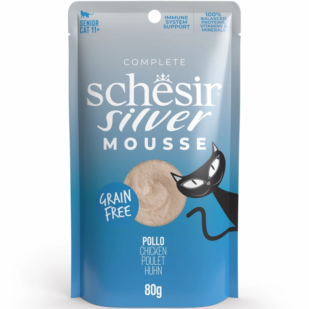 15% OFF (Exp 21Oct25): Schesir Silver Mousse Chicken Grain-Free Senior Pouch Cat Food 80g dog travel bag car seat cover pet carrier for car training leash dog training whistle