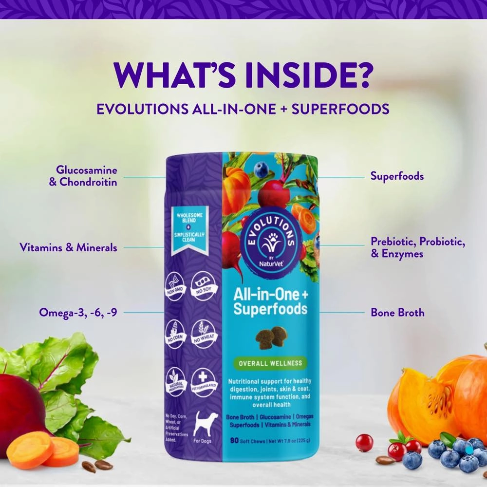 15% OFF (Exp Feb 25): NaturVet Evolutions All-in-One   Superfoods Supplement Chews For Dogs 90ct