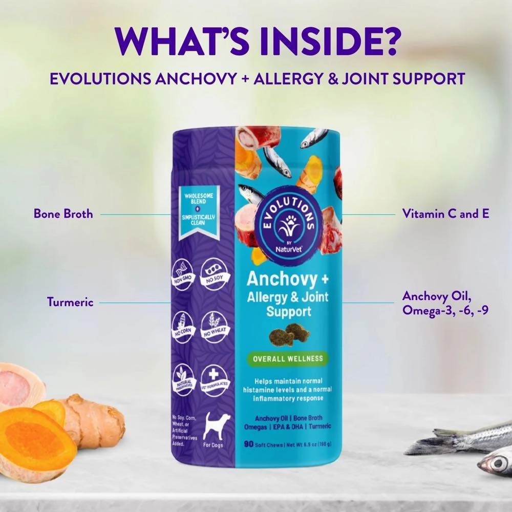 15% OFF (Exp May 25): NaturVet Evolutions Anchovy   Allergy & Joint Support Supplement Chews For Dogs 90ct