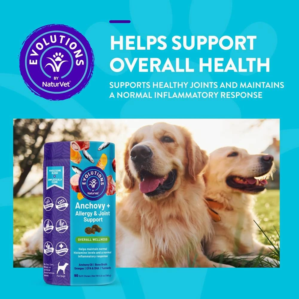 15% OFF (Exp May 25): NaturVet Evolutions Anchovy   Allergy & Joint Support Supplement Chews For Dogs 90ct