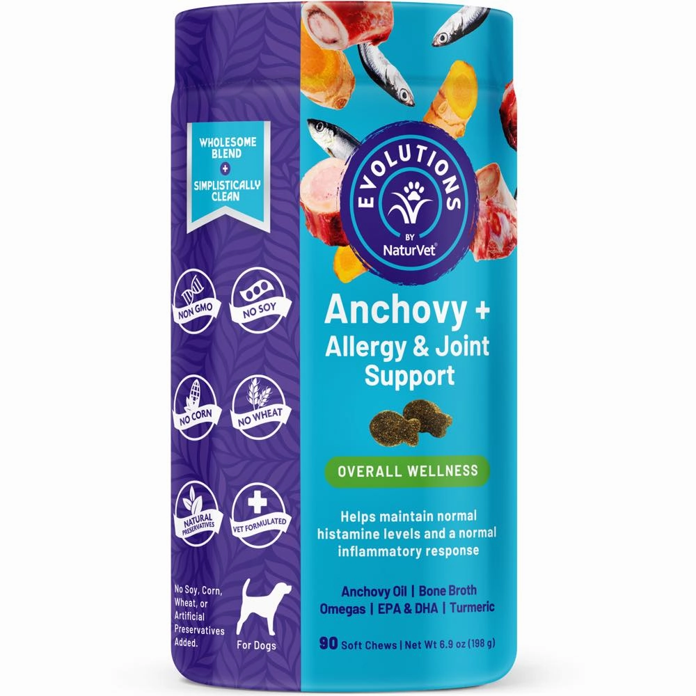 15% OFF (Exp May 25): NaturVet Evolutions Anchovy   Allergy & Joint Support Supplement Chews For Dogs 90ct