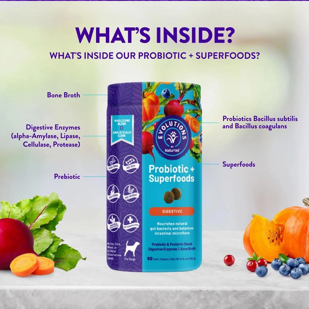 15% OFF: NaturVet Evolutions Probiotic   Superfoods Supplement Chews For Dogs 90ct