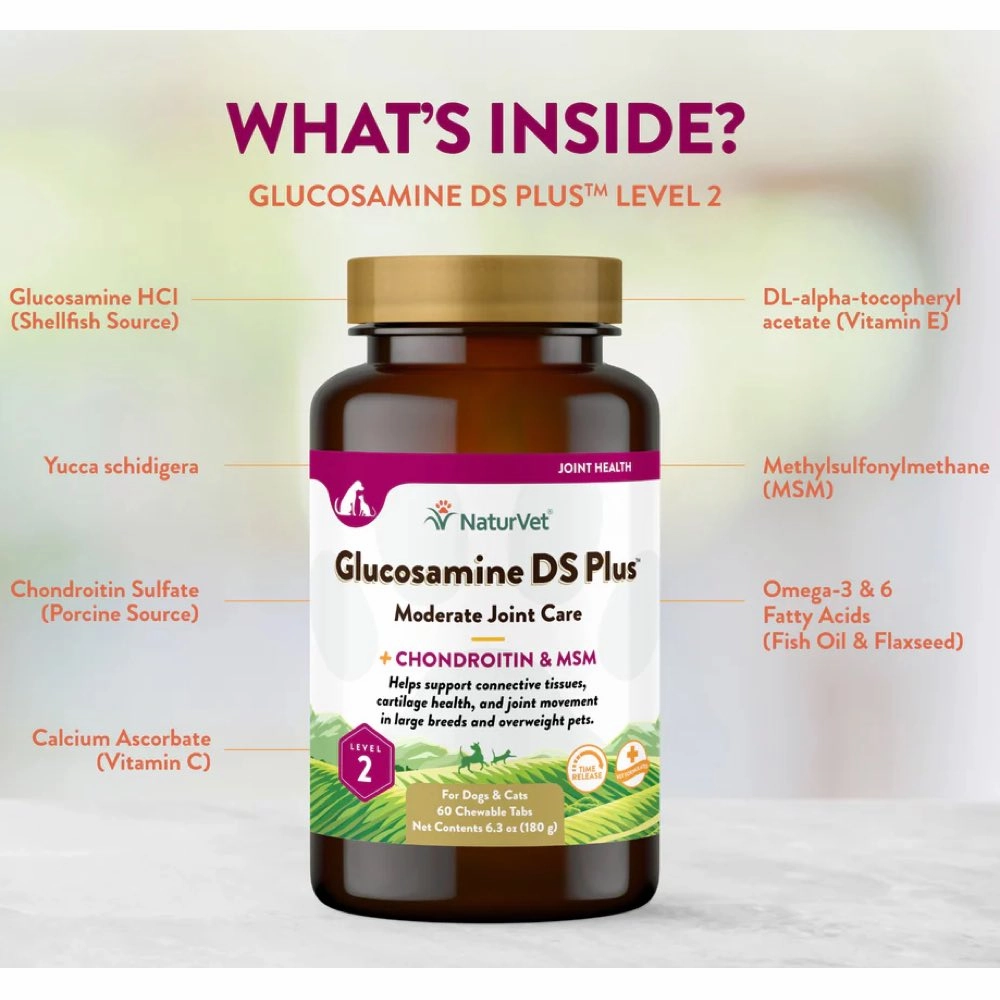 15% OFF: Naturvet Glucosamine DS Plus Level 2 Joint Care Supplement Time Release Chewable Tablets For Dogs & Cats