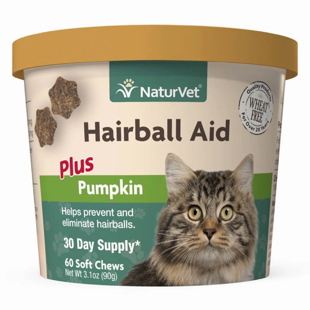 15% OFF: NaturVet Hairball Aid Plus Pumpkin Soft Chew Supplement For Cats 60ct