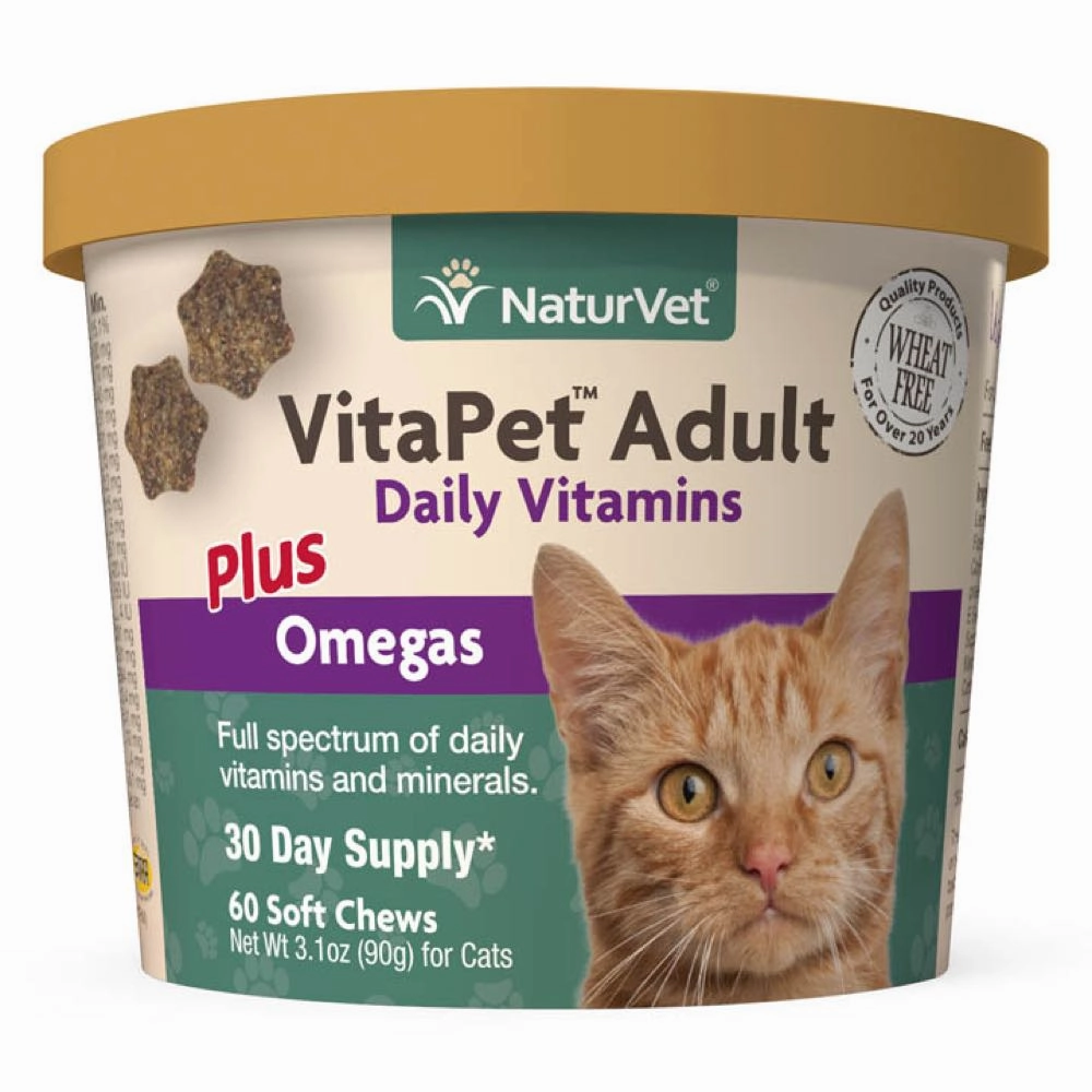 15% OFF: NaturVet Vitapet Adult Daily Vitamins Plus Omegas Soft Chew Cat Supplement 60ct