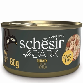 15% OFF: Schesir After Dark Chicken in Broth Grain-Free Adult Canned Cat Food 80g cat food cans soft cat food high protein cat food natural cat food senior cat food