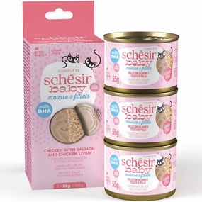 15% OFF: Schesir Baby Mousse & Fillets Chicken With Salmon & Chicken Liver Grain-Free Kitten Canned Cat Food 55g x 3 cat food cans soft cat food high protein cat food natural cat food senior cat food