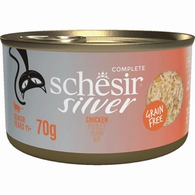 15% OFF: Schesir Silver Chicken in Broth Grain-Free Senior Canned Cat Food 70g cat food cans soft cat food high protein cat food natural cat food senior cat food