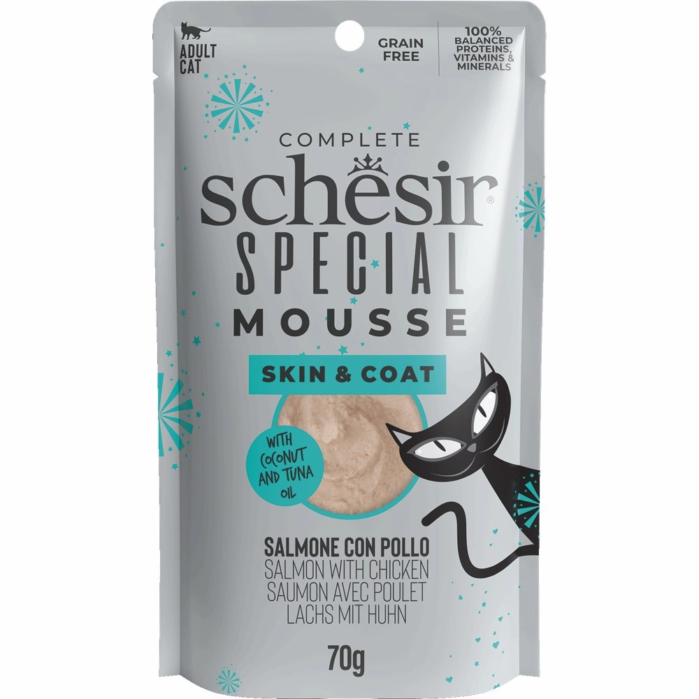 15% OFF: Schesir Special Mousse Skin & Coat Salmon With Chicken Grain-Free Adult Pouch Cat Food 70g dog travel bag car seat cover pet carrier for car training leash dog training whistle