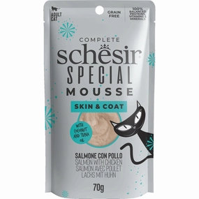 15% OFF: Schesir Special Mousse Skin & Coat Salmon With Chicken Grain-Free Adult Pouch Cat Food 70g dog travel bag car seat cover pet carrier for car training leash dog training whistle