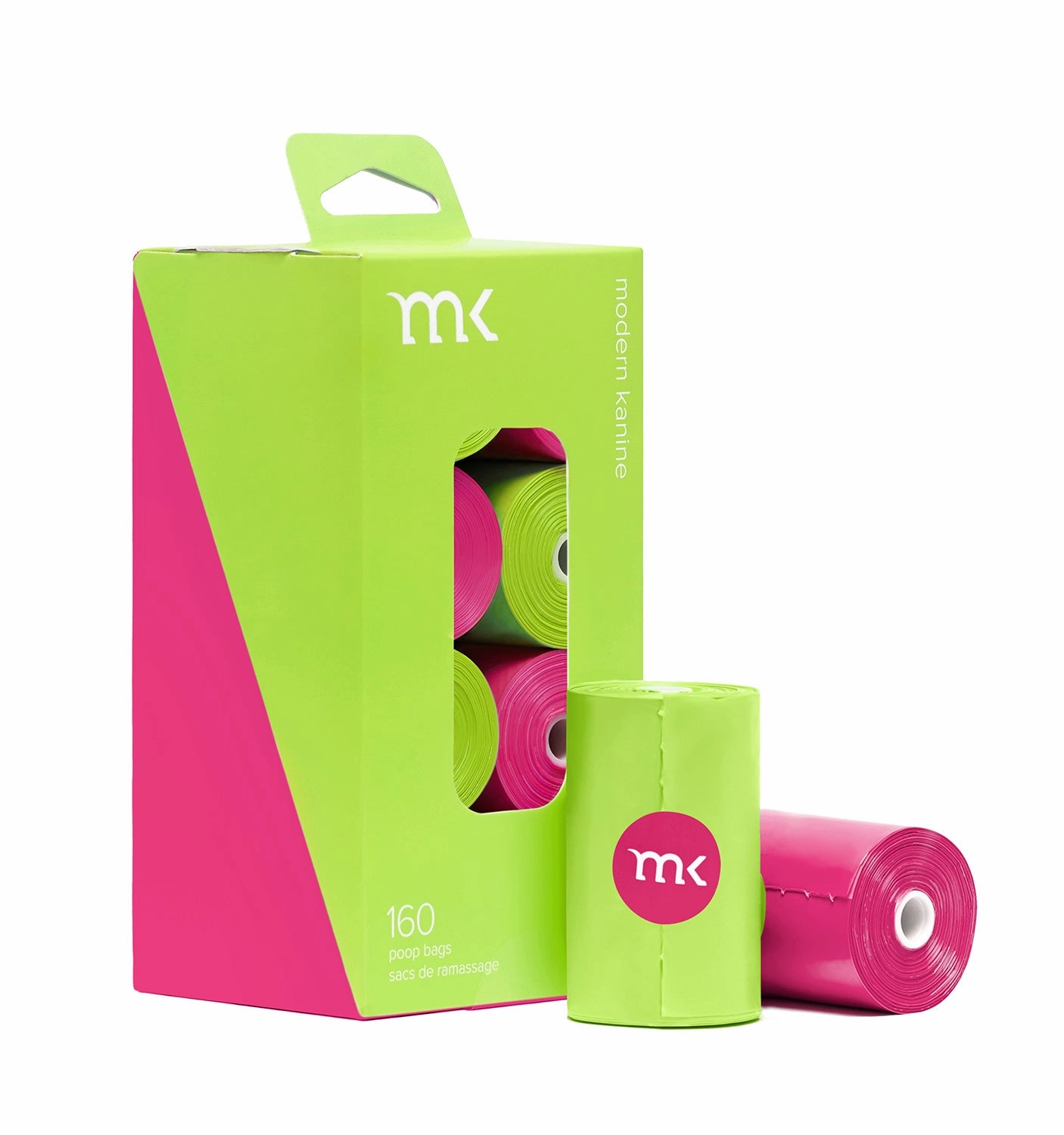 160-Count Modern Kanine Dog Waste Bags, 8 Refill Rolls in Green & Pink