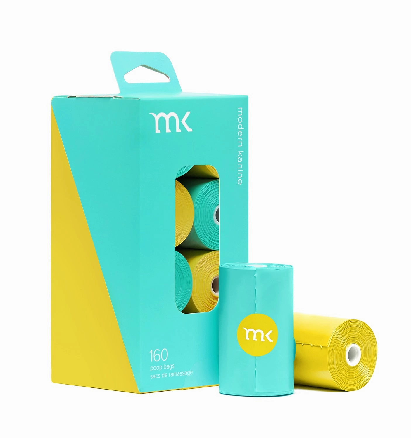 160-Count Modern Kanine Dog Waste Bags, 8 Refill Rolls in Turquoise & Yellow