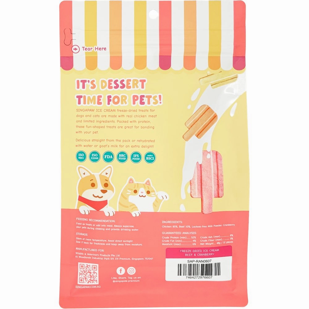 18% OFF: Singapaw Ice Cream Chicken With Beef & Cranberry Grain-Free Freeze-Dried Treats For Cats & Dogs 48g