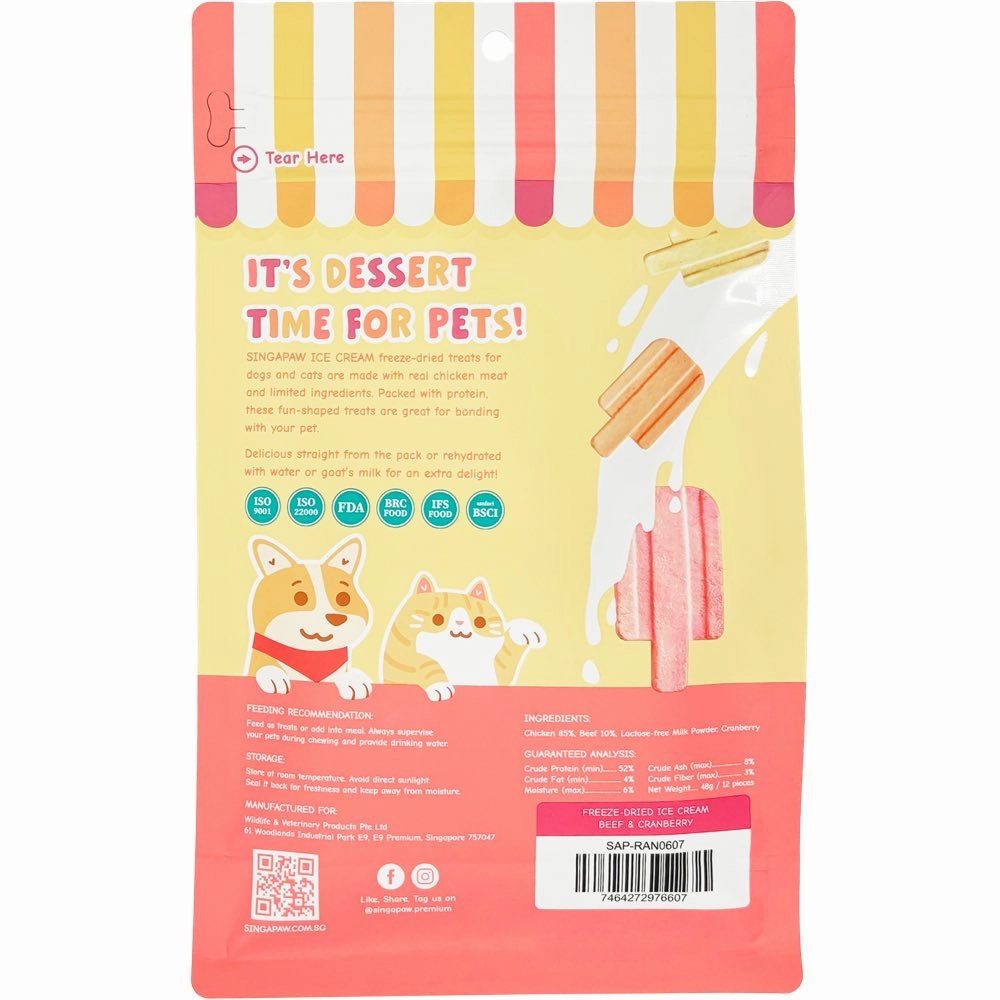 18% OFF: Singapaw Ice Cream Chicken With Beef & Cranberry Grain-Free Freeze-Dried Treats For Cats & Dogs 48g