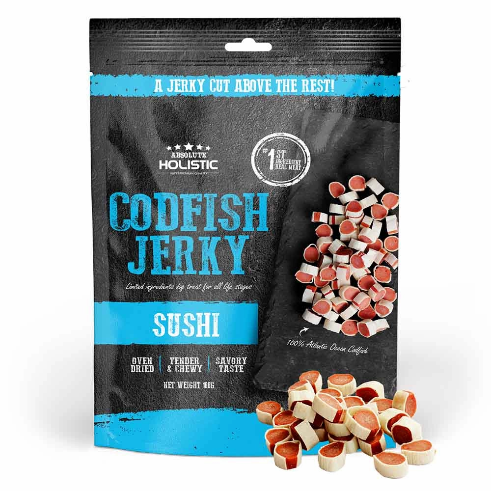 20% OFF: Absolute Holistic Codfish & Whitefish Sushi Grain Free Dog Treats 100g dog grooming shampoo collar crate feeding supplies