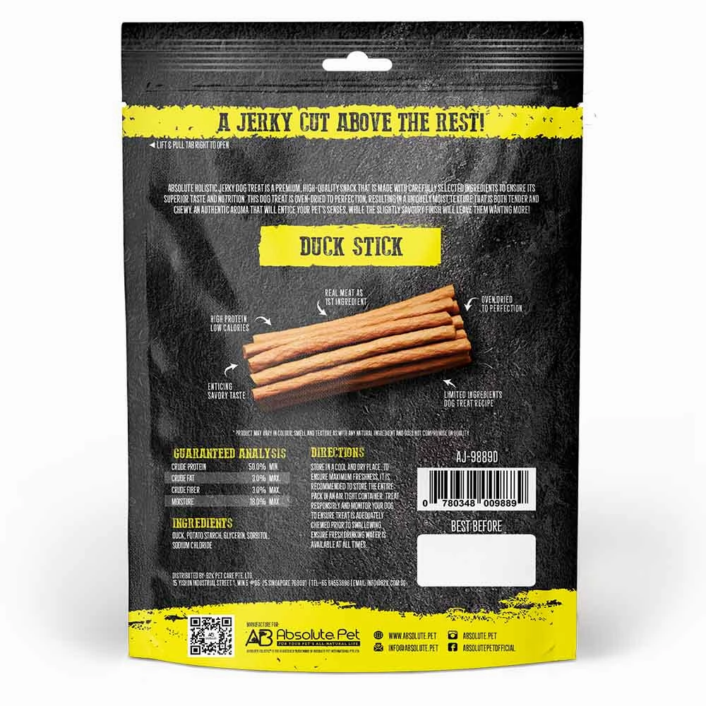 20% OFF: Absolute Holistic Duck Loin Stick Grain Free Dog Treats 100g