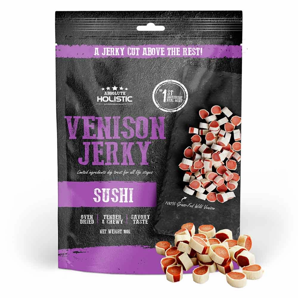 20% OFF: Absolute Holistic Venison & Whitefish Sushi Grain Free Dog Treats 100g dog grooming shampoo collar crate feeding supplies