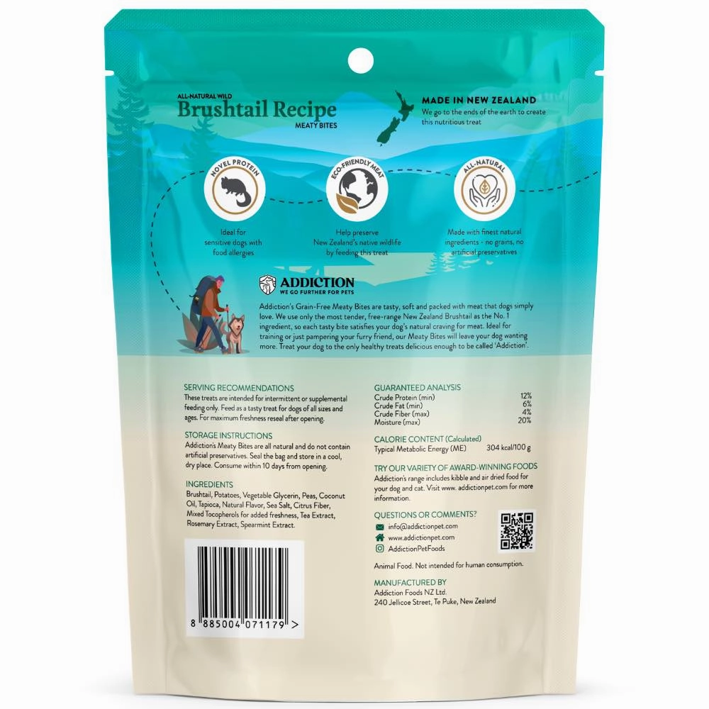 20% OFF: Addiction Meaty Bites Wild Brushtail Grain Free Dog Treats 4oz