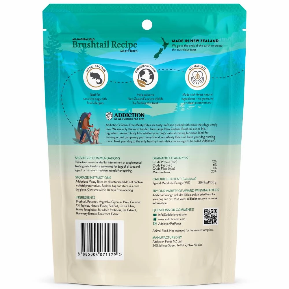20% OFF: Addiction Meaty Bites Wild Brushtail Grain Free Dog Treats 4oz