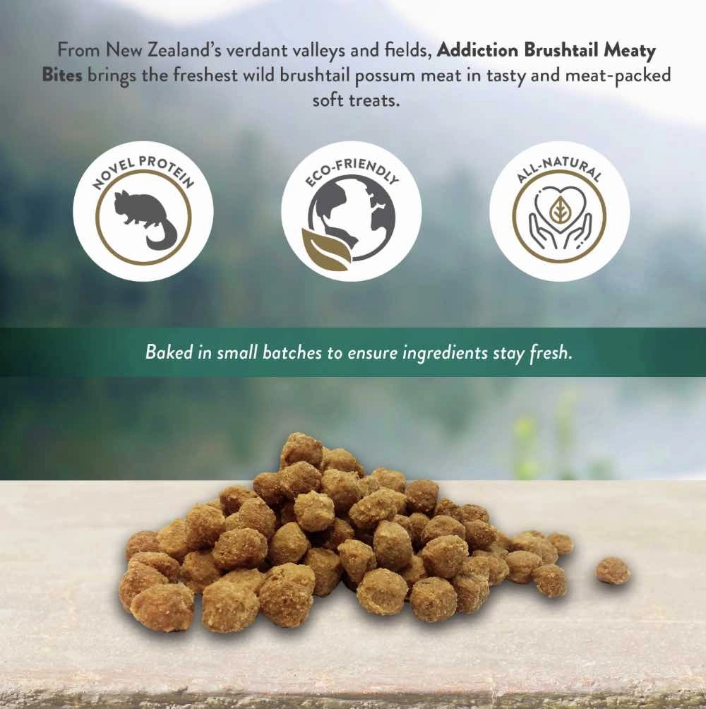 20% OFF: Addiction Meaty Bites Wild Brushtail Grain Free Dog Treats 4oz