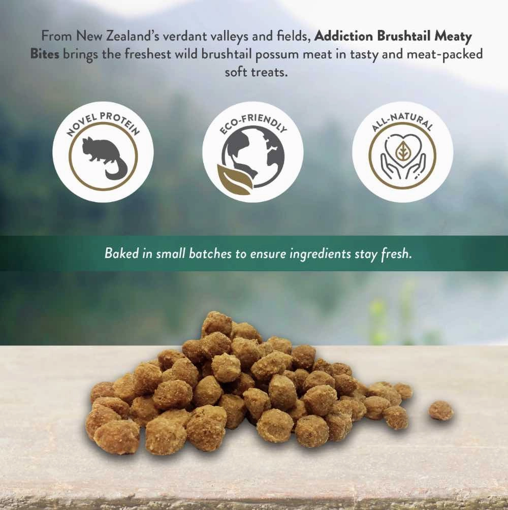 20% OFF: Addiction Meaty Bites Wild Brushtail Grain Free Dog Treats 4oz