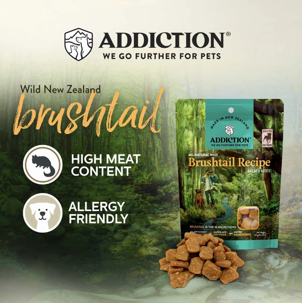 20% OFF: Addiction Meaty Bites Wild Brushtail Grain Free Dog Treats 4oz