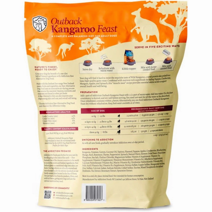 20% OFF: Addiction Outback Kangaroo Feast Grain Free Raw Alternative Dog Food 2lb