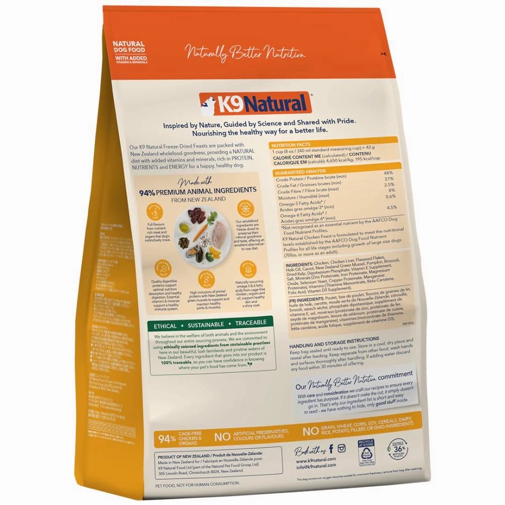 20% OFF: K9 Natural Chicken Feast Grain-Free Freeze-Dried Raw Dog Food