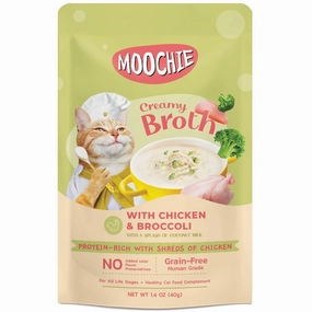20% OFF: Moochie Creamy Broths With Chicken & Broccoli Grain-Free Pouch Cat Food 40g x 16 cat snacks catnip treats healthy cat food cat reward treats low calorie cat food