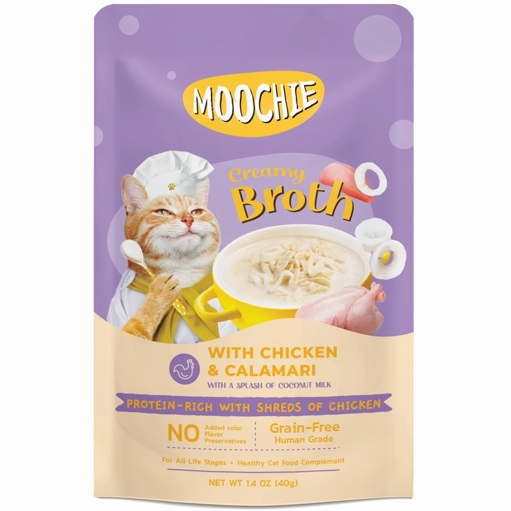 20% OFF: Moochie Creamy Broths With Chicken & Calamari Grain-Free Pouch Cat Food 40g x 16 dog travel bag car seat cover pet carrier for car training leash dog training whistle