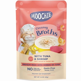 20% OFF: Moochie Creamy Broths With Tuna & Shrimp Grain-Free Pouch Cat Food 40g x 16 cat snacks catnip treats healthy cat food cat reward treats low calorie cat food
