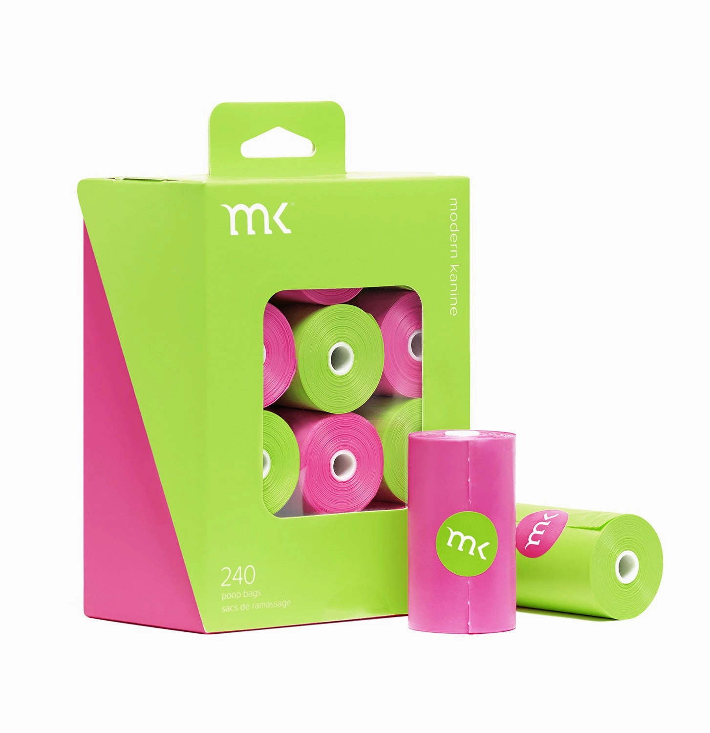 240-Count Modern Kanine Dog Waste Bags, 12 Refill Rolls in Green & Pink