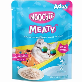 24% OFF: Moochie Meaty Tuna & Chicken Breast Recipe In Jelly Adult Pouch Cat Food 70g x 12 cat snacks catnip treats healthy cat food cat reward treats low calorie cat food