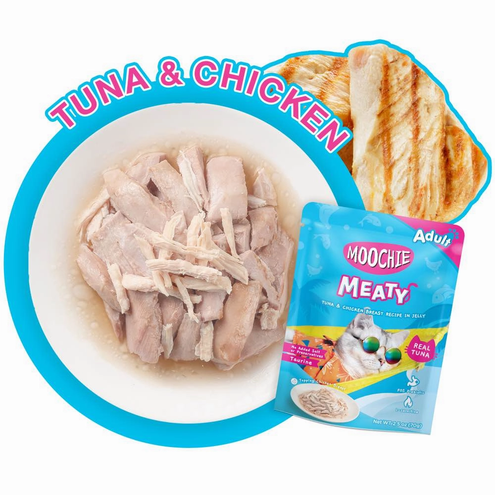 24% OFF: Moochie Meaty Tuna & Chicken Breast Recipe In Jelly Adult Pouch Cat Food 70g x 12