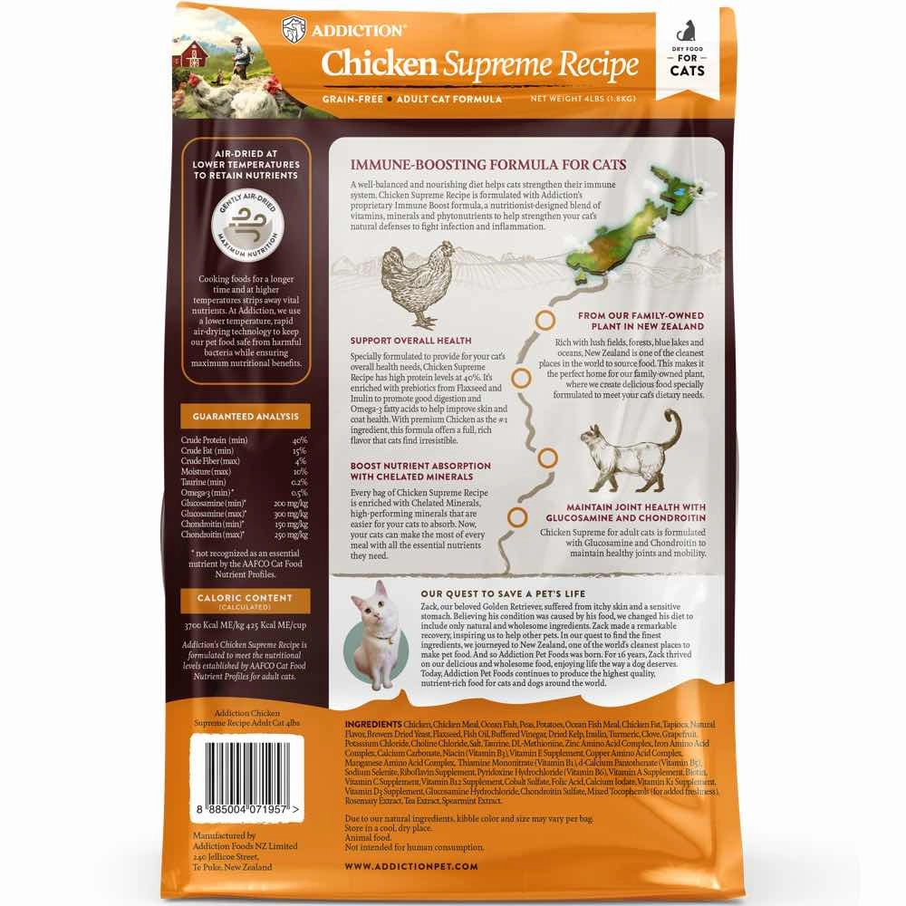25% OFF   FREE CANNED FOOD/SCOOP: Addiction Chicken Supreme Grain-Free Adult Dry Cat Food