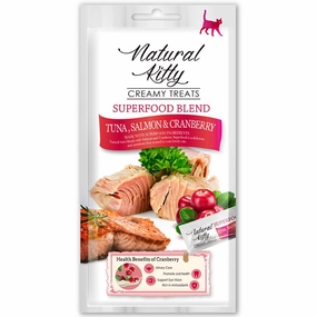 25% OFF (Exp 7Mar25): Natural Kitty Superfood Blend Tuna, Salmon & Cranberry Creamy Liquid Cat Treats 48g cat snacks catnip treats healthy cat food cat reward treats low calorie cat food