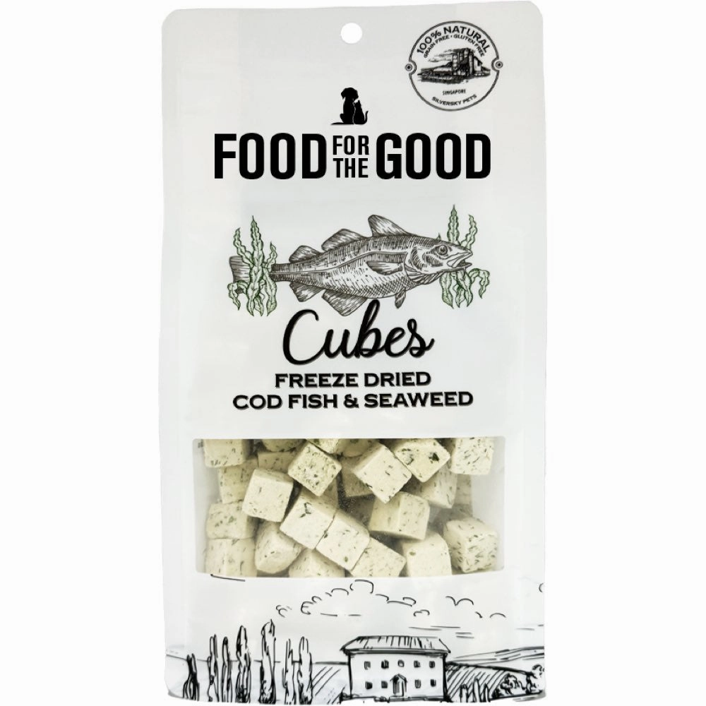 25% OFF: Food For The Good Codfish & Seaweed Cubes Freeze-Dried Treats For Cats & Dogs 70g dog grooming shampoo collar crate feeding supplies