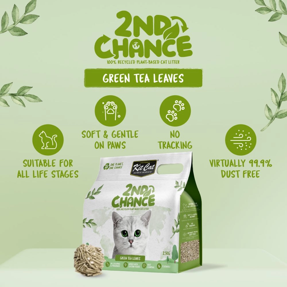 25% OFF: Kit Cat 2nd Chance Green Tea Leaves Clumping Cat Litter 2.5kg