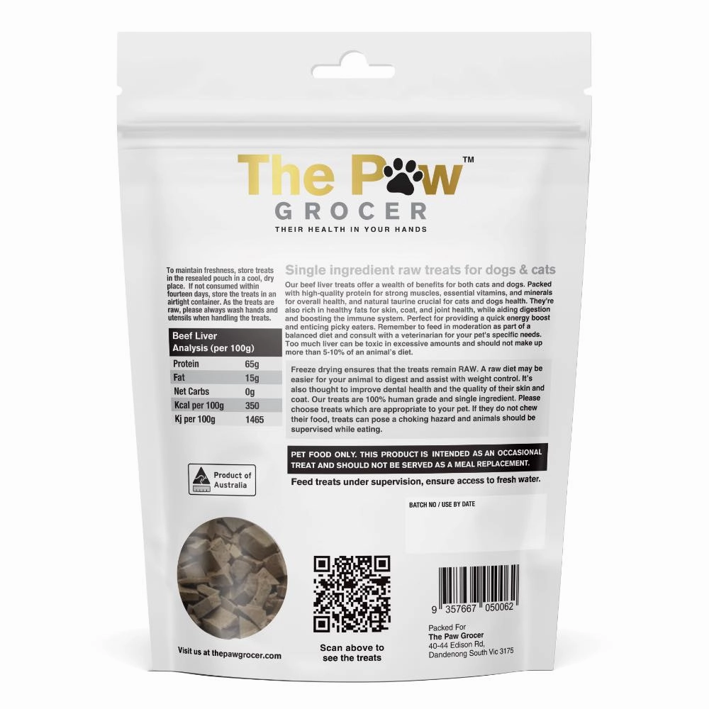 25% OFF: The Paw Grocer Beef Liver Freeze-Dried Treats For Cats & Dogs 90g